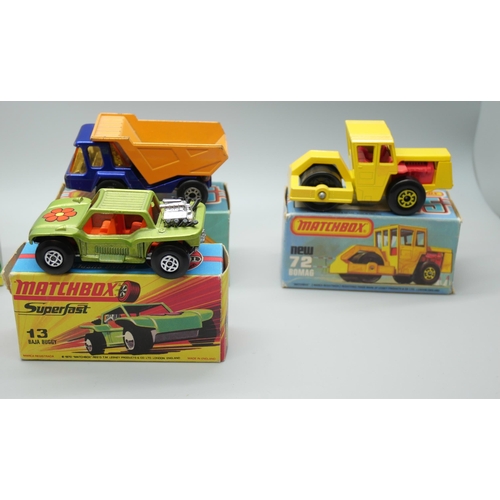 824 - Six Matchbox Superfast die-cast model vehicles, 4, 13, 23, 30, 63, 72