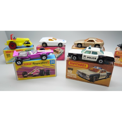 825 - Six Matchbox Superfast die-cast model vehicles, 10, 21, 34, 47, 53, 59