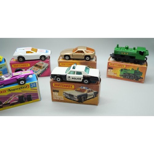 825 - Six Matchbox Superfast die-cast model vehicles, 10, 21, 34, 47, 53, 59