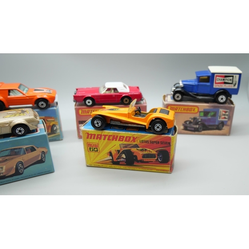 828 - Six Matchbox Superfast die-cast model vehicles, 16, 28, 34, 38, 46, 60