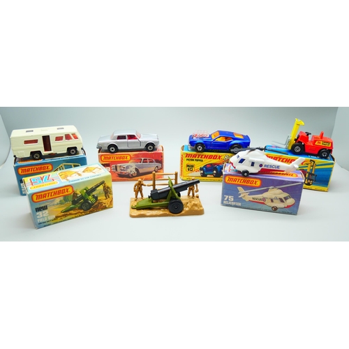 829 - Six Matchbox Superfast die-cast model vehicles, 10, 15, 32, 39, 54, 75