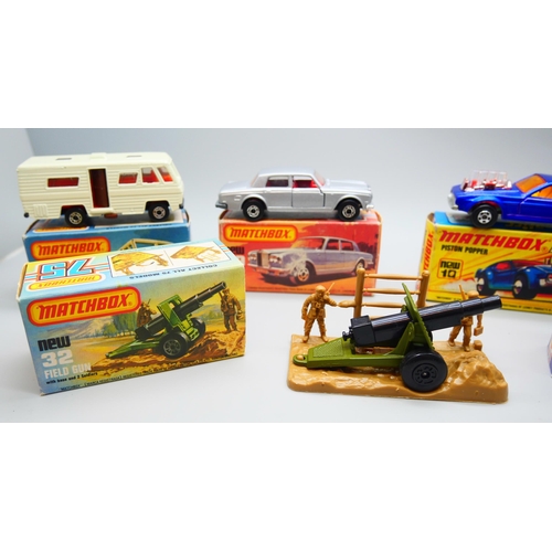 829 - Six Matchbox Superfast die-cast model vehicles, 10, 15, 32, 39, 54, 75