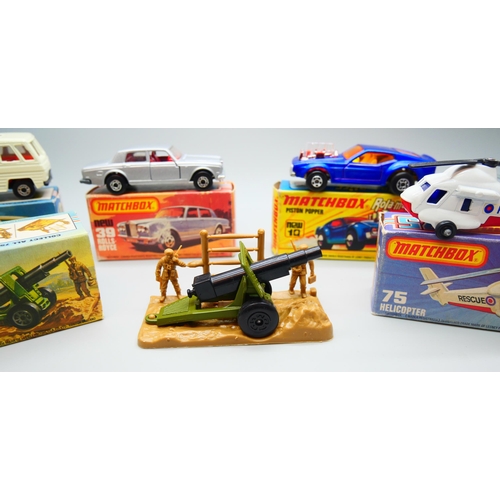 829 - Six Matchbox Superfast die-cast model vehicles, 10, 15, 32, 39, 54, 75