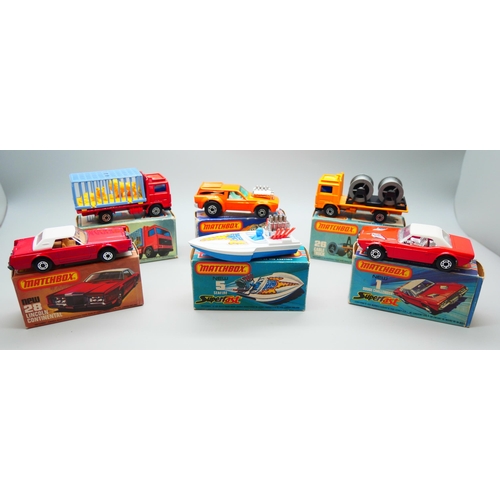 830 - Six Matchbox Superfast die-cast model vehicles, 1, 5, 26, 28, 34, 35