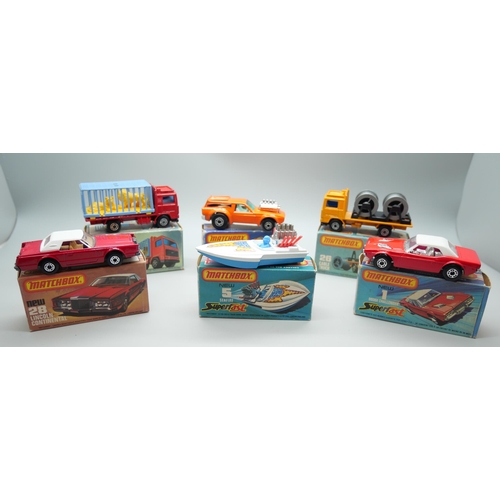 830 - Six Matchbox Superfast die-cast model vehicles, 1, 5, 26, 28, 34, 35