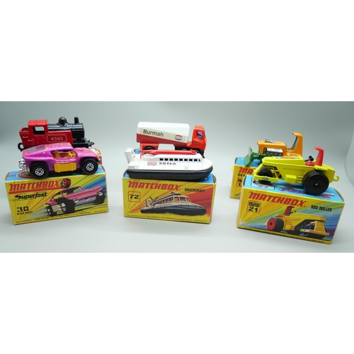 831 - Six Matchbox Superfast die-cast model vehicles, 12, 21, 30, 43, 63, 72