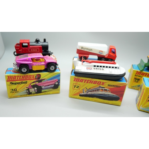 831 - Six Matchbox Superfast die-cast model vehicles, 12, 21, 30, 43, 63, 72