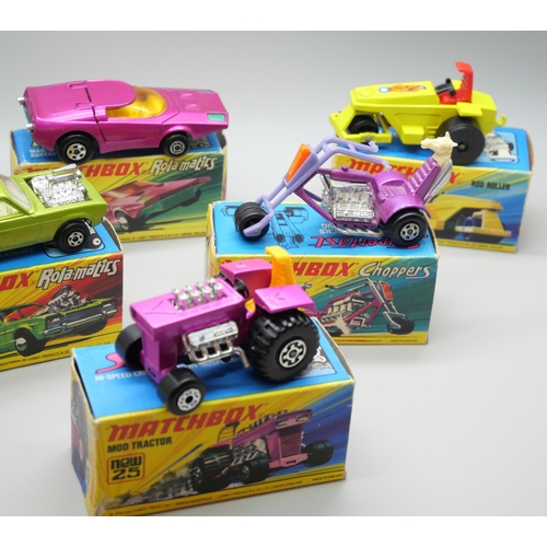 835 - Six Matchbox Superfast die-cast model vehicles, 21, 25, 38, 39, 67, 69