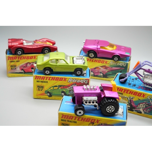 835 - Six Matchbox Superfast die-cast model vehicles, 21, 25, 38, 39, 67, 69