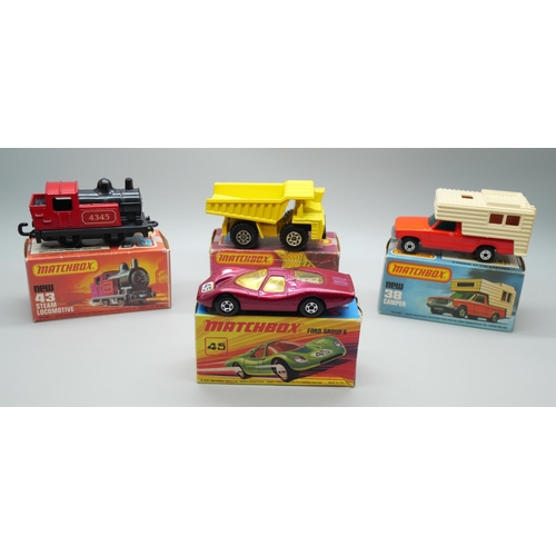 836 - Four Matchbox Superfast die-cast model vehicles, 38, 43, 45, 58