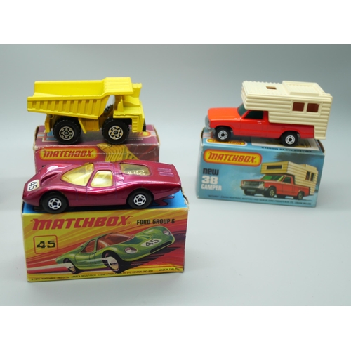 836 - Four Matchbox Superfast die-cast model vehicles, 38, 43, 45, 58