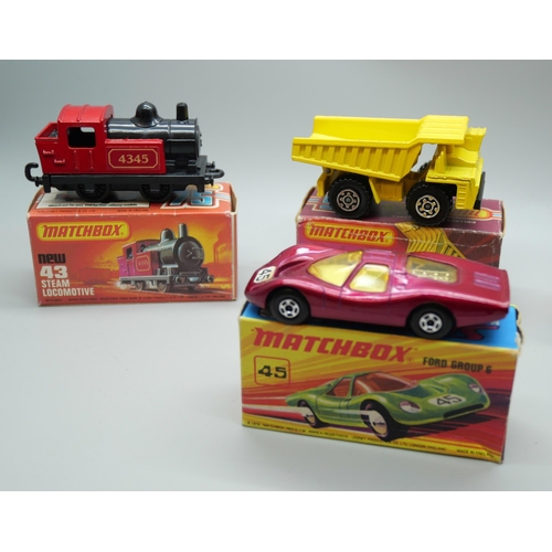 836 - Four Matchbox Superfast die-cast model vehicles, 38, 43, 45, 58