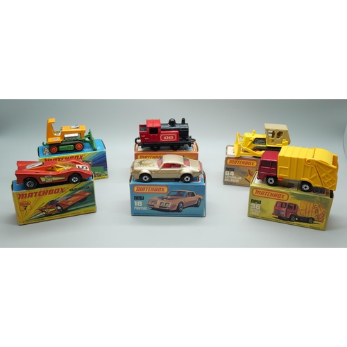 837 - Six Matchbox Superfast die-cast model vehicles, 7, 12, 16, 36, 43, 64