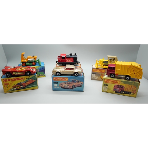 837 - Six Matchbox Superfast die-cast model vehicles, 7, 12, 16, 36, 43, 64