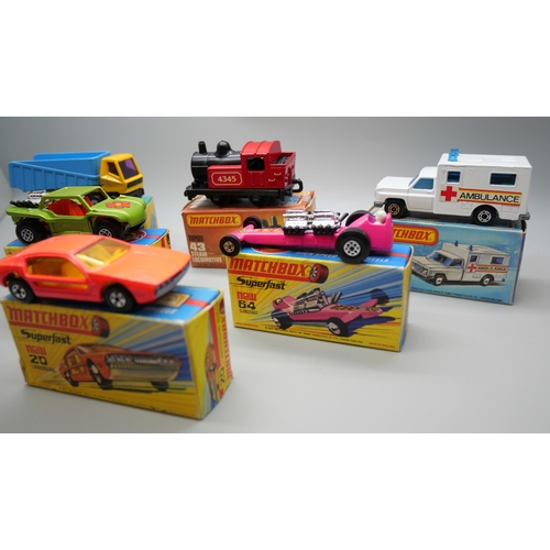 838 - Six Matchbox Superfast die-cast model vehicles, 13, 20, 41, 43, 50, 64