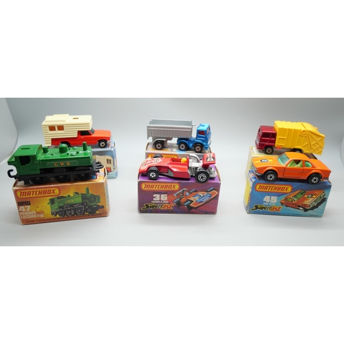 839 - Six Matchbox Superfast die-cast model vehicles, 30, 36, 36, 38, 45, 47