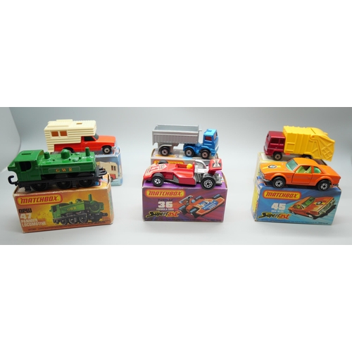 839 - Six Matchbox Superfast die-cast model vehicles, 30, 36, 36, 38, 45, 47