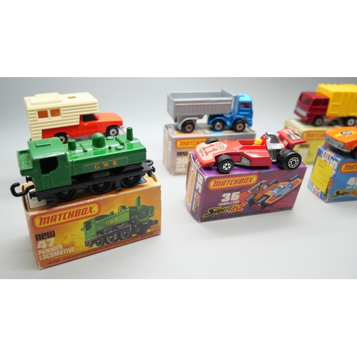 839 - Six Matchbox Superfast die-cast model vehicles, 30, 36, 36, 38, 45, 47