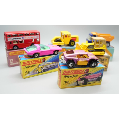 842 - Six Matchbox Superfast die-cast model vehicles, 17, 23, 30, 40, 64, 72