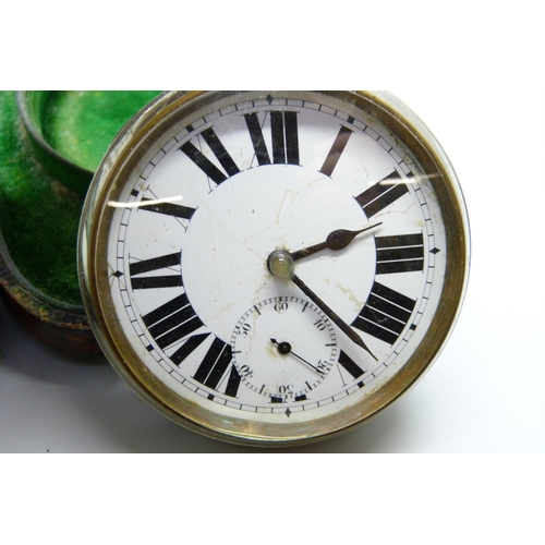 867 - A silver trophy and a silver fronted clock/watch case, with Goliath pocket watch, trophy 97g