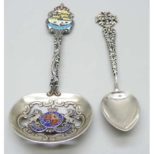 875 - A Canada silver and enamelled spoon and one other 935 silver spoon, 45.6g