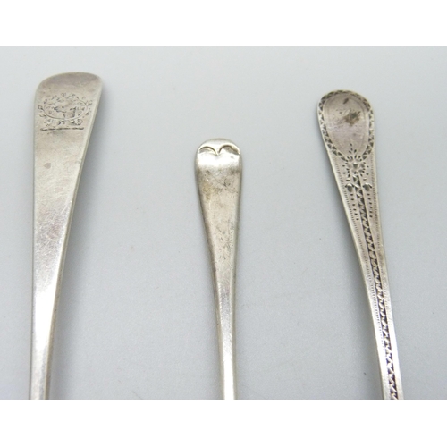 878 - Six silver spoons including three early 19th Century, 92g