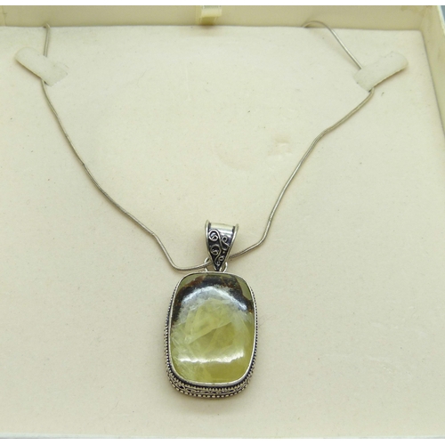 881 - A large silver gem set pendant and chain