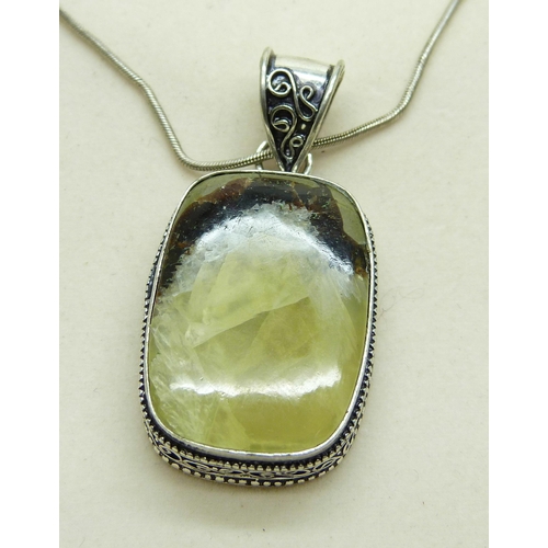 881 - A large silver gem set pendant and chain