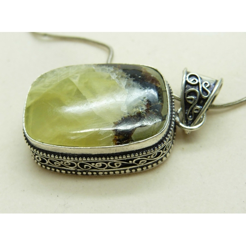 881 - A large silver gem set pendant and chain