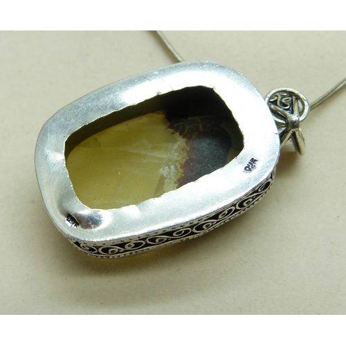 881 - A large silver gem set pendant and chain