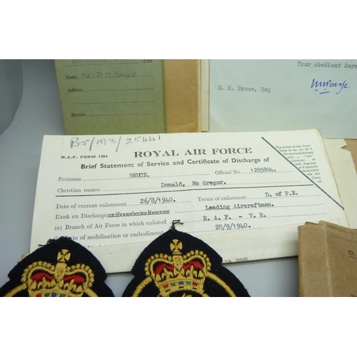 885 - WWII medals, dog tags and ephemera, relating to Donald McGregor Bruce, RAF