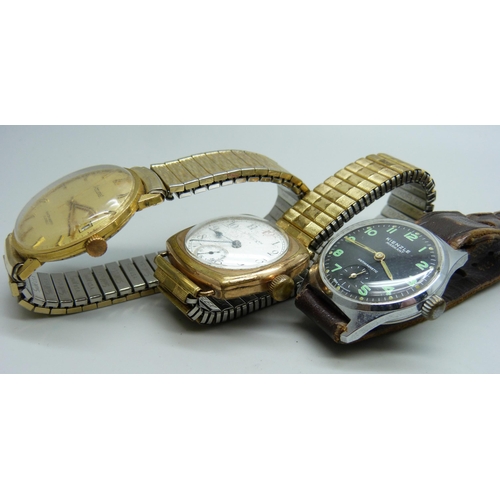 907 - Six wristwatches, (three a/f, Waltham lacking case back)