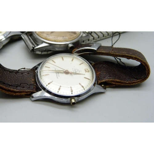 907 - Six wristwatches, (three a/f, Waltham lacking case back)