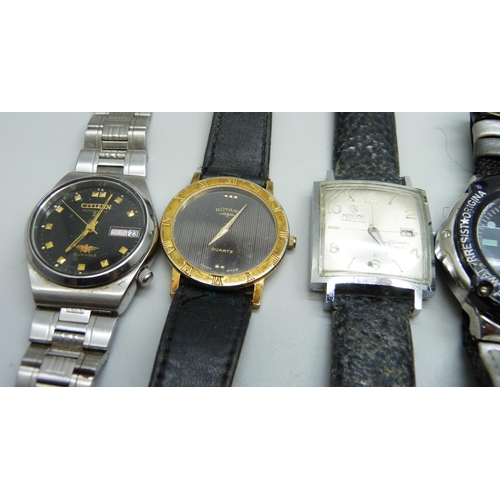 908 - Seven wristwatches, including Aviation, hand loose, and HMT Pilot