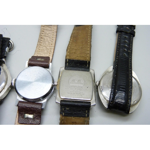 908 - Seven wristwatches, including Aviation, hand loose, and HMT Pilot