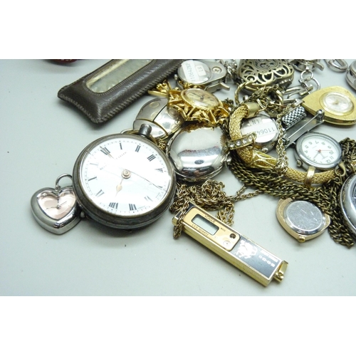 917 - A collection of pocket watches, pendant watches, clocks, etc.