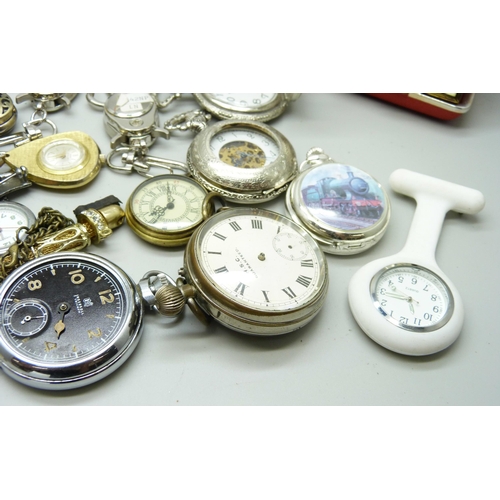 917 - A collection of pocket watches, pendant watches, clocks, etc.