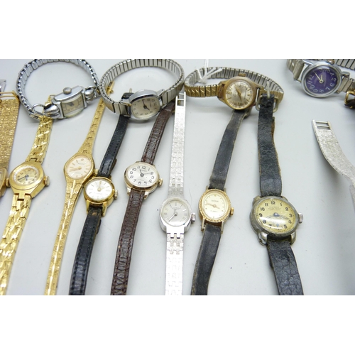 926 - A collection of lady's wristwatches including Pierce, Timex, Tissot, Ingersoll, etc.