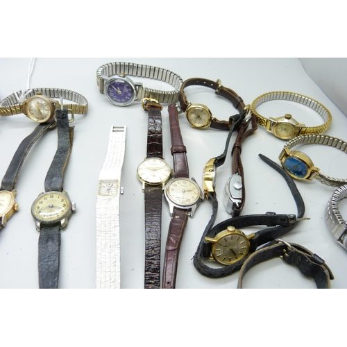 926 - A collection of lady's wristwatches including Pierce, Timex, Tissot, Ingersoll, etc.