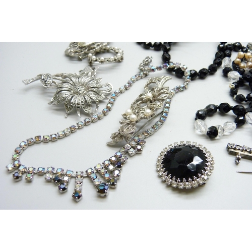 927 - A collection of paste set, marcasite and faceted bead jewellery