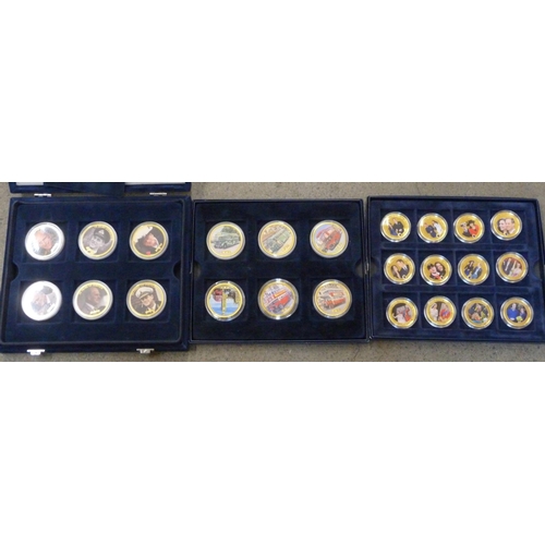 929 - Three cased sets of gold plated and enamelled coins, Duke of Edinburgh, William and Kate and London ... 