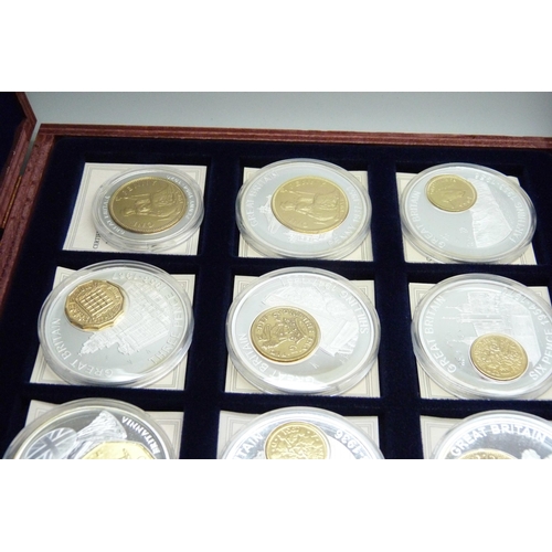 930 - A cased set of gold plated pre-decimalisation coins and other British coins plus two British proof s... 