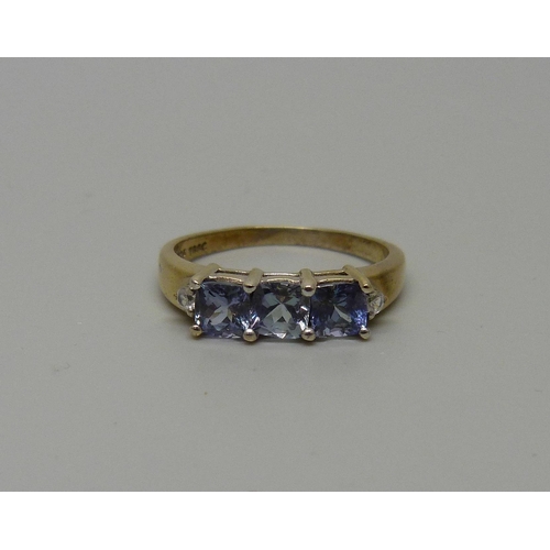 935 - A silver gilt tanzanite ring, S