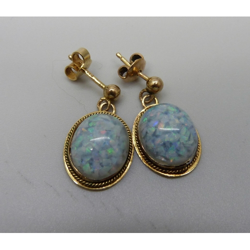 939 - A pair of 9ct gold mosaic opal earrings, 2.5g