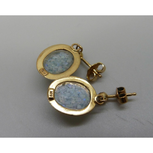 939 - A pair of 9ct gold mosaic opal earrings, 2.5g