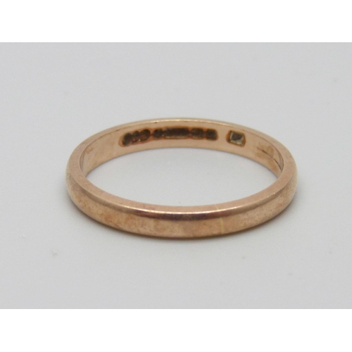 958 - A vintage 9ct rose gold wedding ring, 2g, N