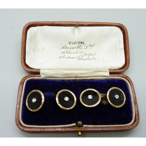 959 - A pair of 9ct gold diamond set cufflinks, Birmingham 1997, 6.7g