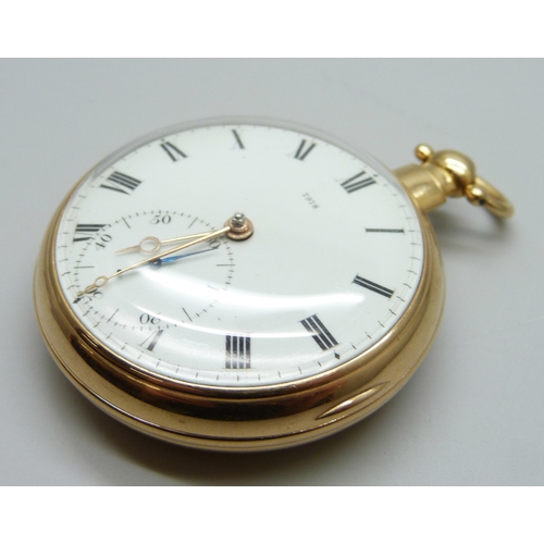 962 - An 18ct gold fusee pocket watch, James McCabe of Royal Exchange London, with diamond end stone, back... 