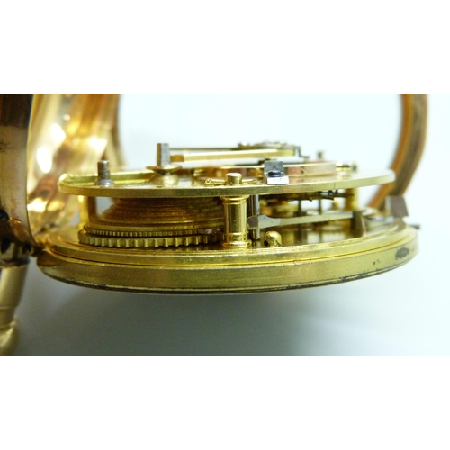 962 - An 18ct gold fusee pocket watch, James McCabe of Royal Exchange London, with diamond end stone, back... 