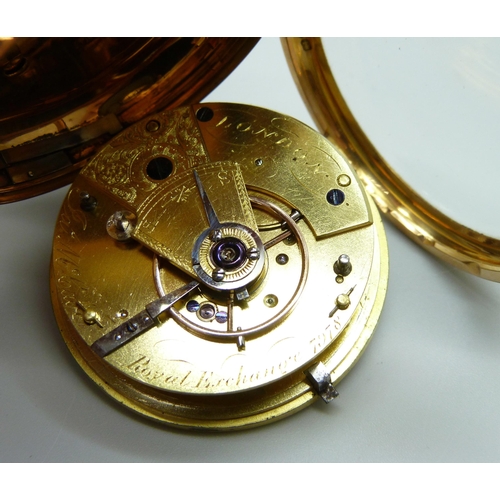 962 - An 18ct gold fusee pocket watch, James McCabe of Royal Exchange London, with diamond end stone, back... 